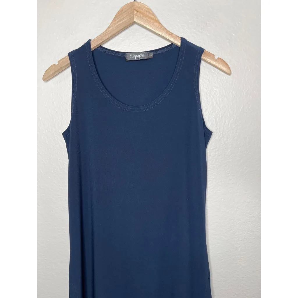 Sympli Sleeveless Navy Blue Side Slit Midi Tank Dress Size 6 Minimalist - Image 2