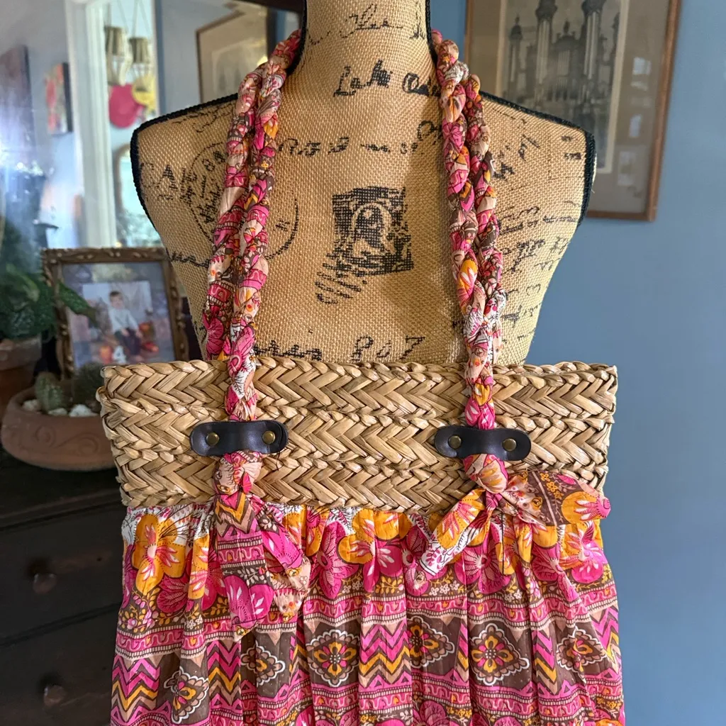 Cappelli Straworld Straw & Fabric Tote Bag Pink - Image 8