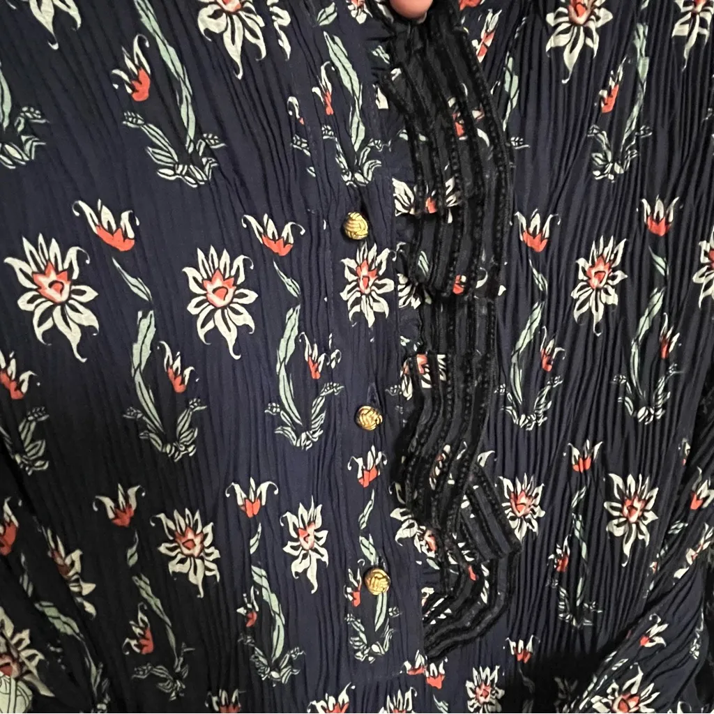 Tory Burch dress in navy floral tie belt gold buttons M - Image 8