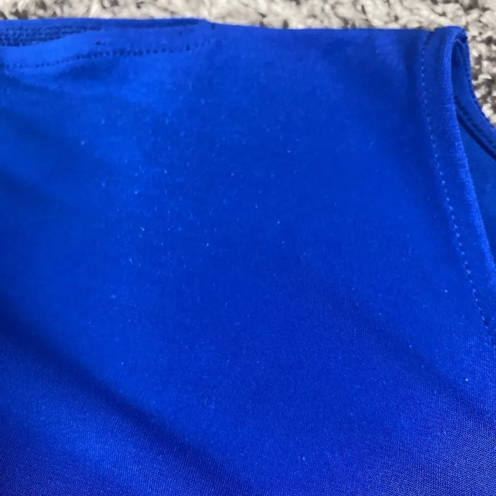 Kasper Womens Large Blue Blouse Top Pullover Round Neck Cold Shoulder Sleeve - Image 7