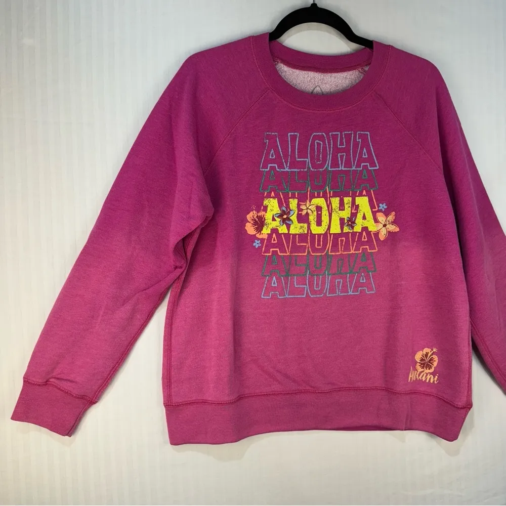 Disney Hawaiian Aulani “Aloha” Pink Ombré Crewneck Sweatshirt Women’s Size Large - Image 2