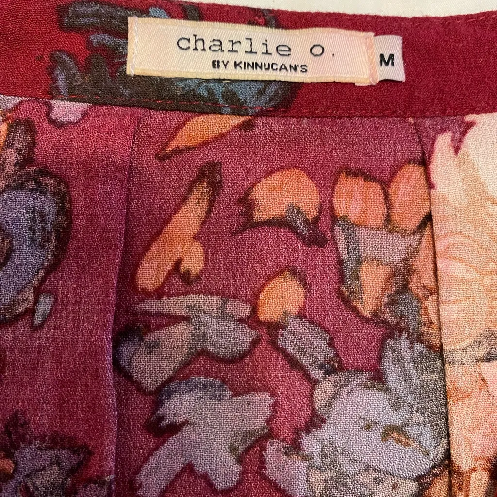 Charlie O. Maroon Floral Print Long Sleeve Knee-length Dress - Image 9