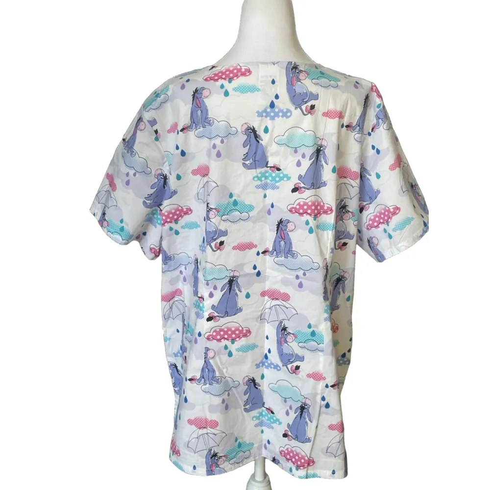 Women's Disney Eeyore Scrub Top 2XL White Blue - Image 3