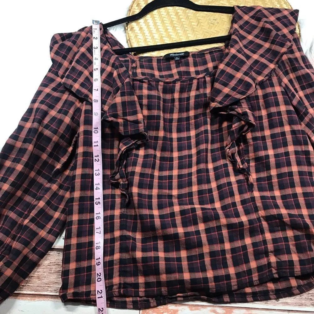 Madewell plaid ruffled‎ square neck blouse - Image 4