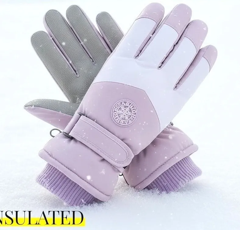 Winter Insulated Touchscreen Windproof Purple Ski Gloves OS Fleece Lined Women's - Image 1