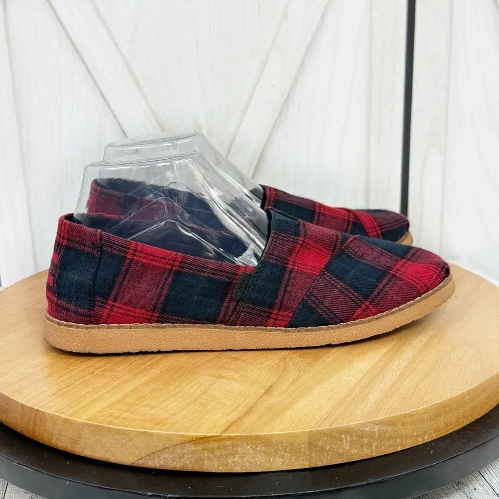 Toms Tartan‎ Plaid Flannel Alpargata Slip On Flats Shoes Red Blue 9 - Image 2