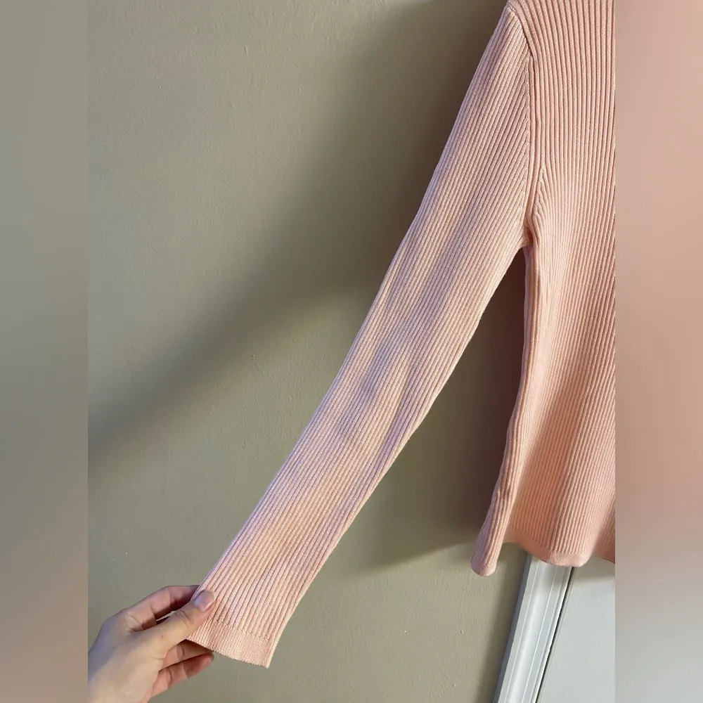 Boston Proper peach ribbed knit 1/4 zip sweater Medium - Image 4