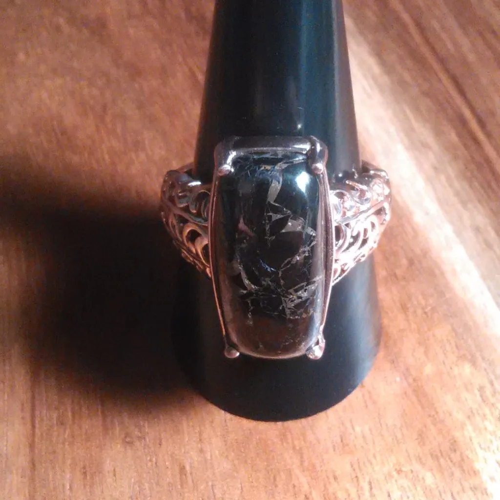 Matrix Silver Shungite 14K Rose Gold Over Copper Solitaire Ring (Size 10) - Image 13
