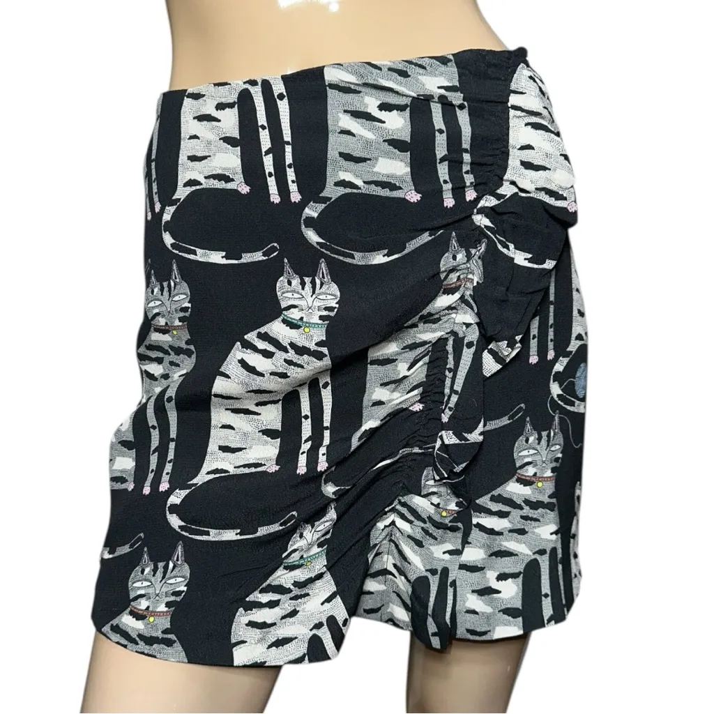 Paul & Joe Sister Vintage Women’s Size 36 2 Black White RARE Cat Print Skirt - Image 2