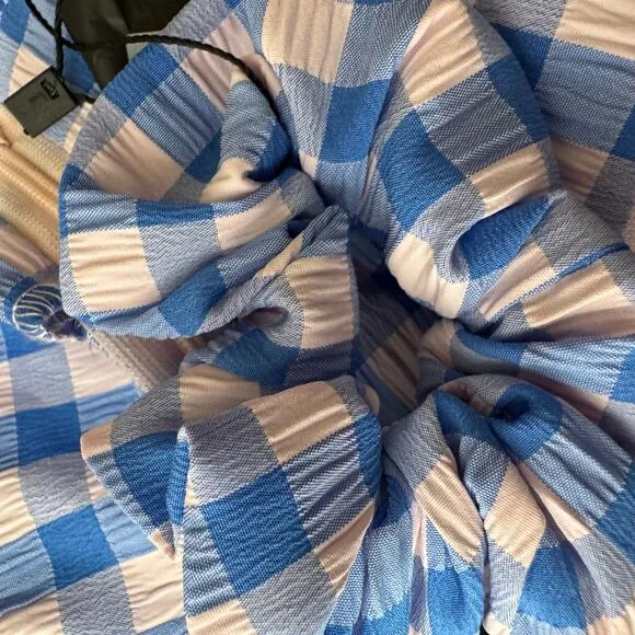 NASTYGAL Gingham Puff‎ Sleeve Open Back Mini Dress Scrunchie Size US 6 NWT - Image 8