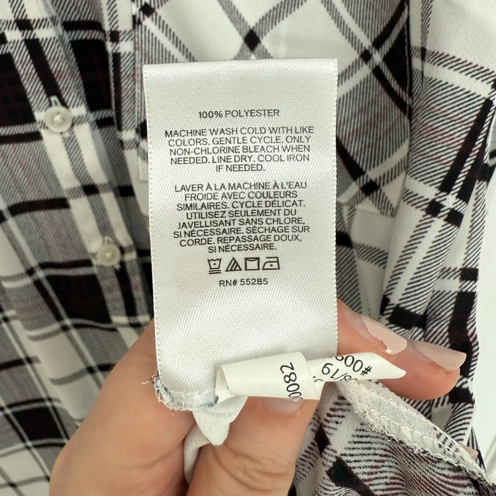 Express Black White Maroon Plaid Slim Portofino Shirt Women’s Size Small - Image 4