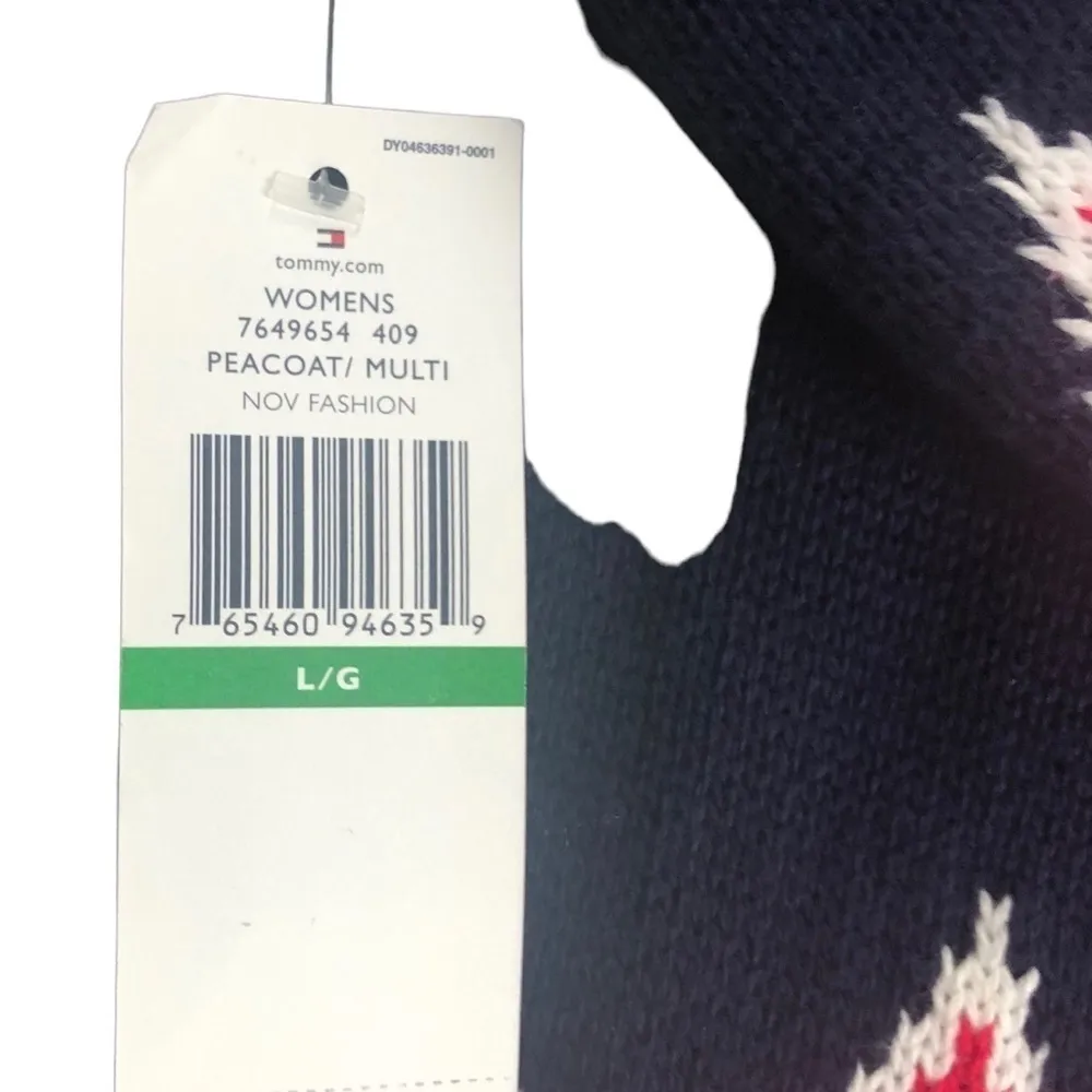 Tommy Hilfiger Navy Red Zigzag Argyle Button Up Cardigan Sweater Sz L Cozy Soft - Image 8