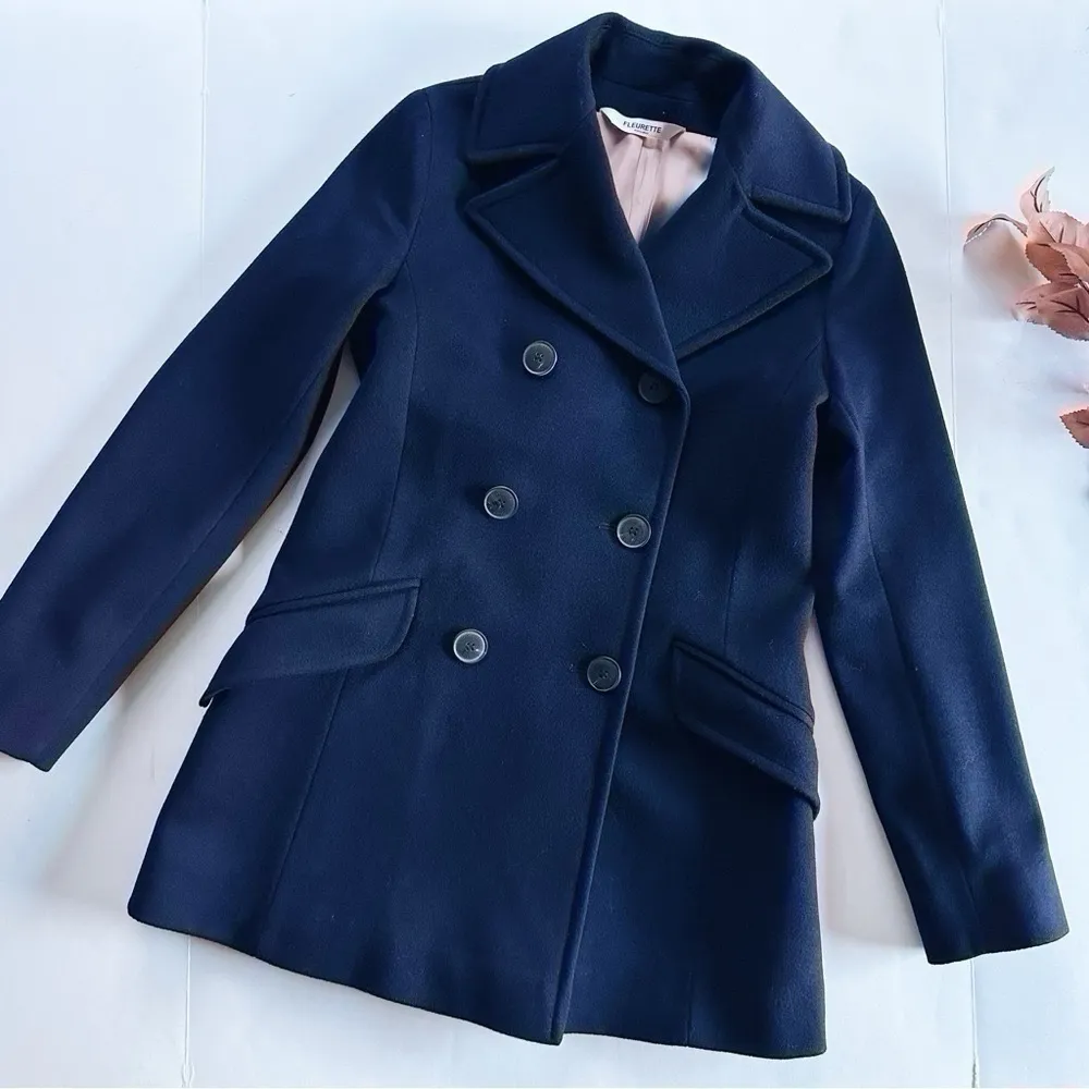 NEW Fleurette Reese Midnight Double Breasted Wool Peacoat Blue Size 0 - Image 4