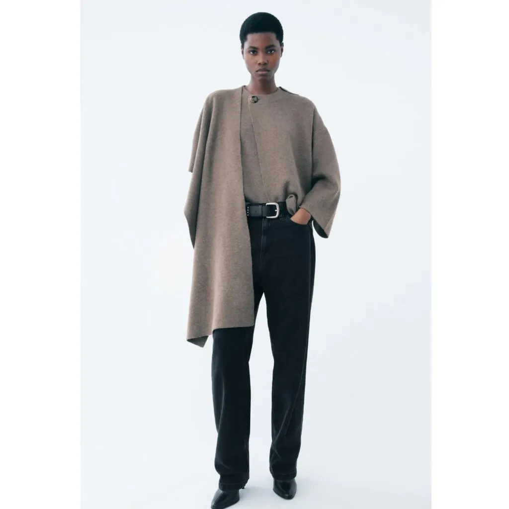 NEW ZARA Short Knitted Coat With Scarf Oversized Wool Blend Gray Women's XS - Image 13