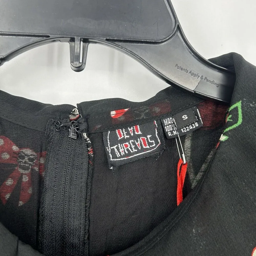 NEW Dead Threads Midi Dress Black Skulls Cherries Fit Flare Gothic Goth Size S - Image 9