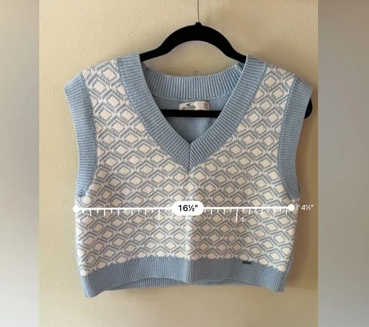 Hollister California Blue And White Sweater V-Neck Vest XS NWOT - Image 10
