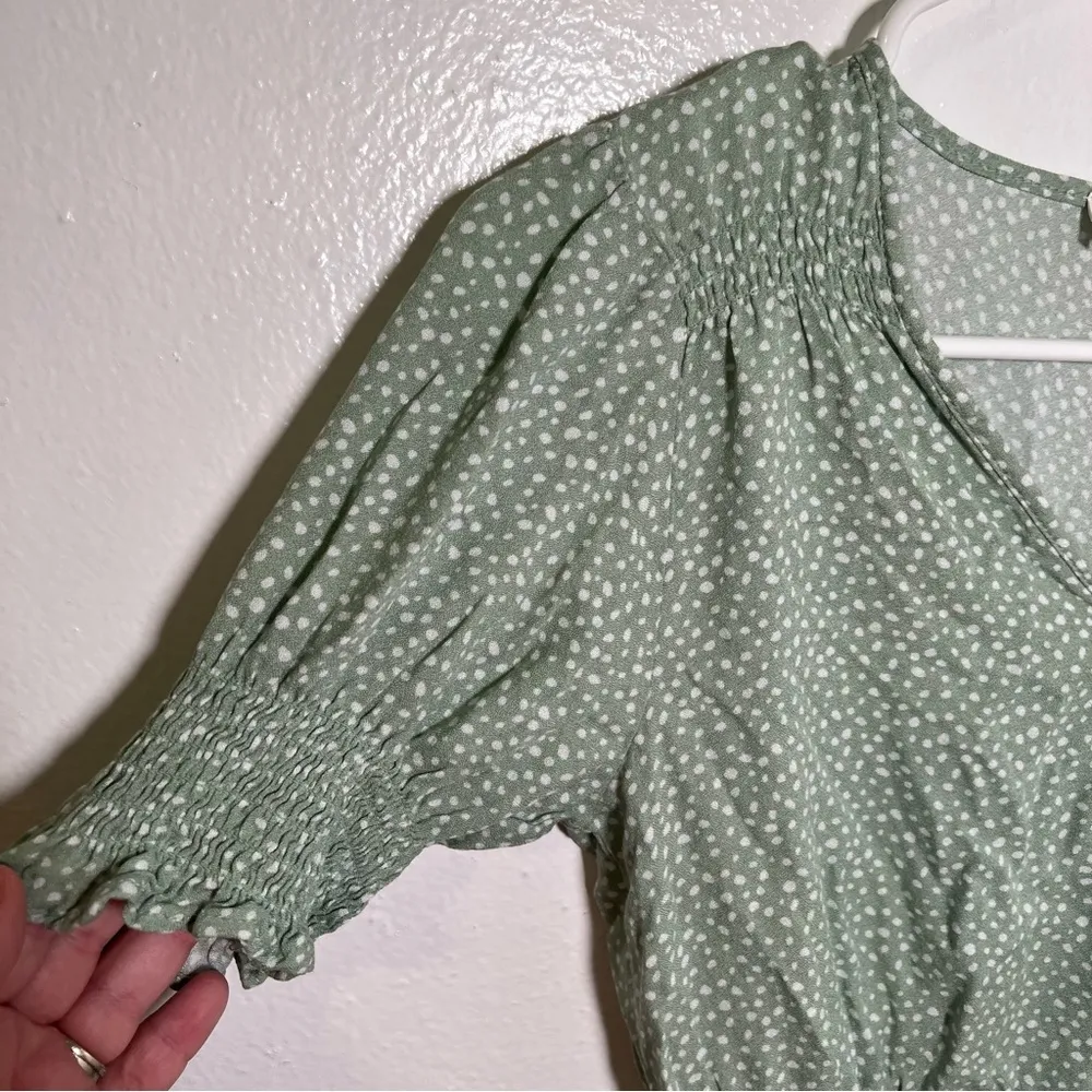 Urban Romantics Peplum Top Light Green White - Image 5