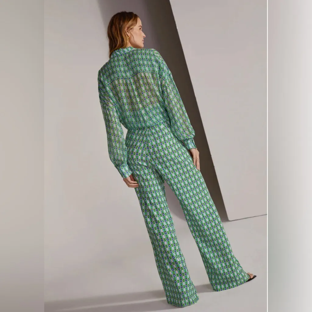 Favorite Daughter The Friday Pant High Rise Wide Leg in Retro Mosaic Print Green Size 2 - Image 13