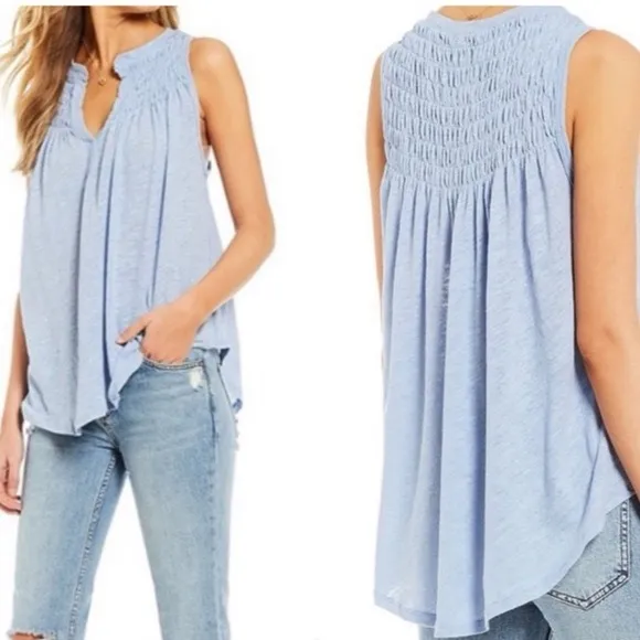 Free People We The Free Sky Blue Textured Top- linen and cotton blend - Image 3
