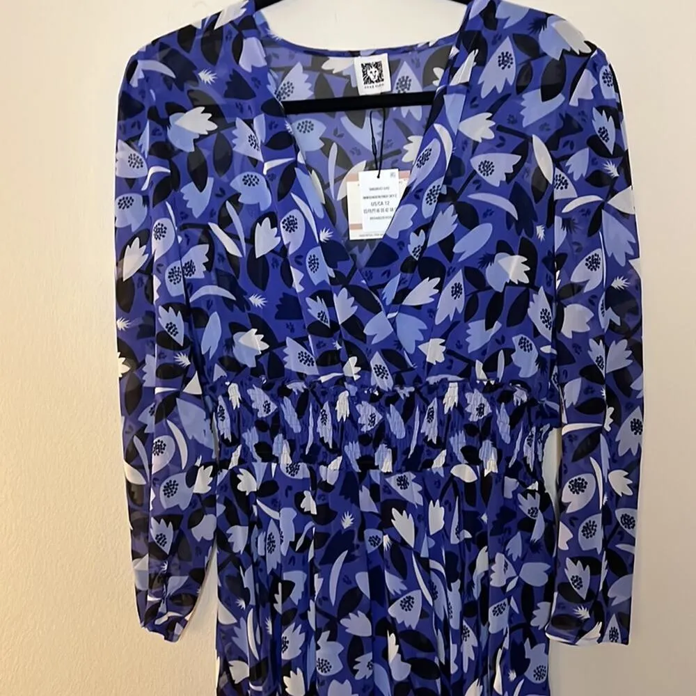 Anne Klein V-Neck 3/4 Sleeve Floral Print Chiffon Midi Dress Size 12 - Image 3