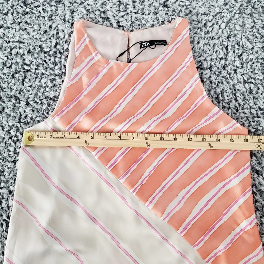 Zara Satin Effect Maxi Dress XS Long Striped Sleeveless Flowy Side Slits Lined - Image 11