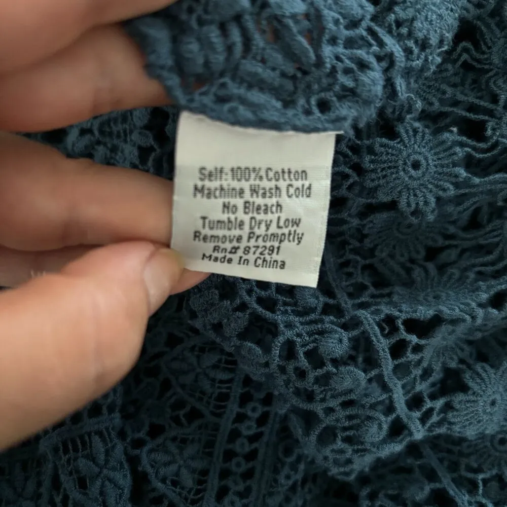 Johnny Was Cardigan Size Small‎ Blue Bobble Crochet Floral Boho Coastal Festival - Image 8