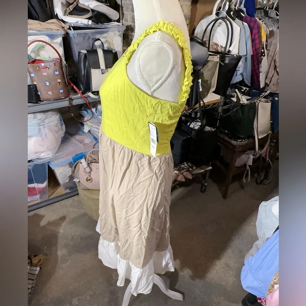 52seven dress sleeveless yellow beige white stretchy top new with tag Gold - Image 3