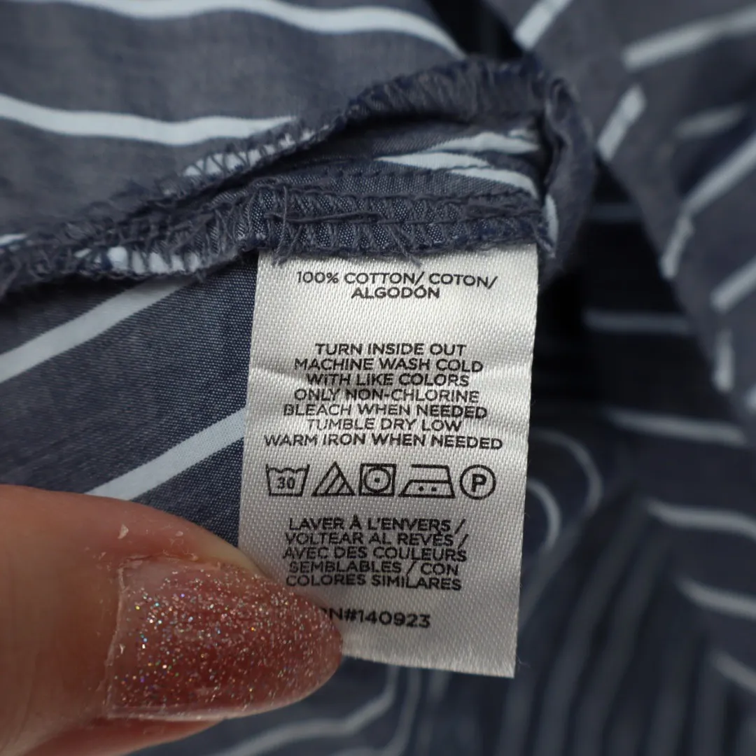 LOFT Striped Wrap Shirt Blue White Button Front Long Sleeve Size 14 - Image 4