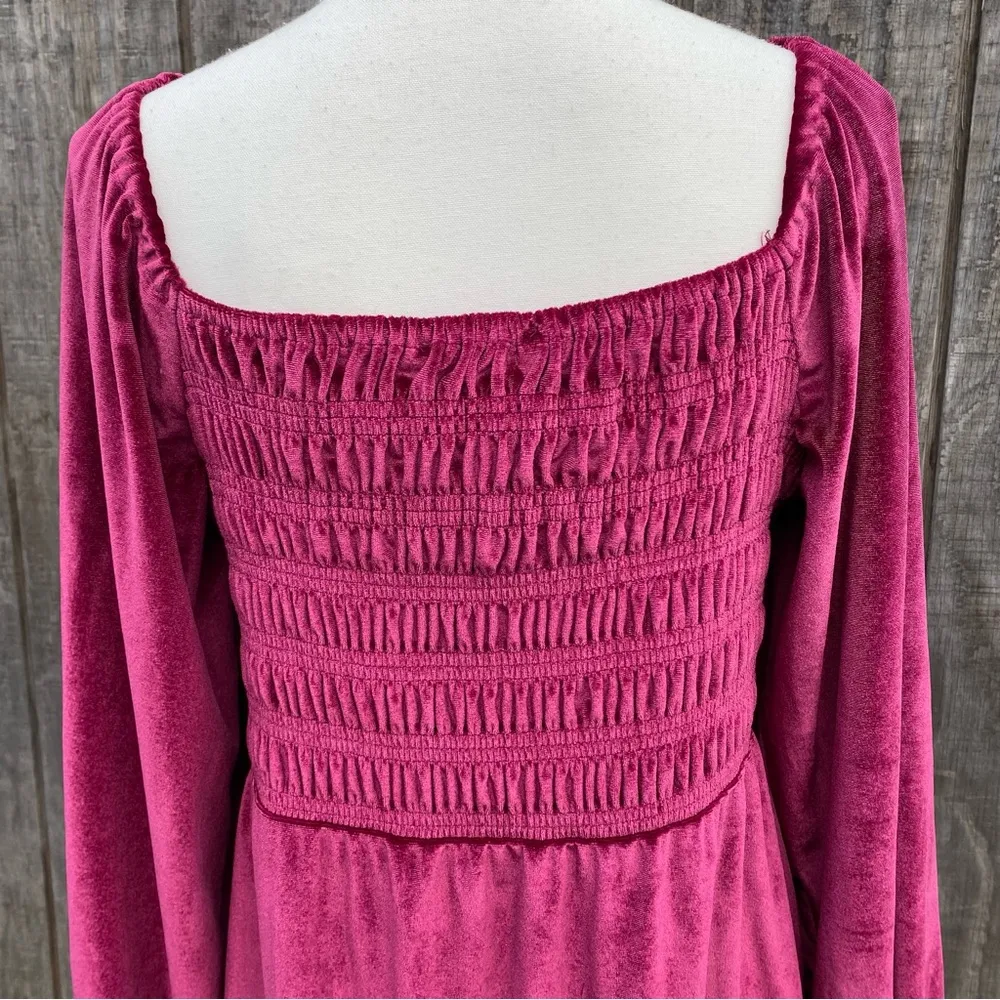 LC Lauren Conrad Red Velvet Long Sleeve Smocked Mini Dress Size Medium - Image 10