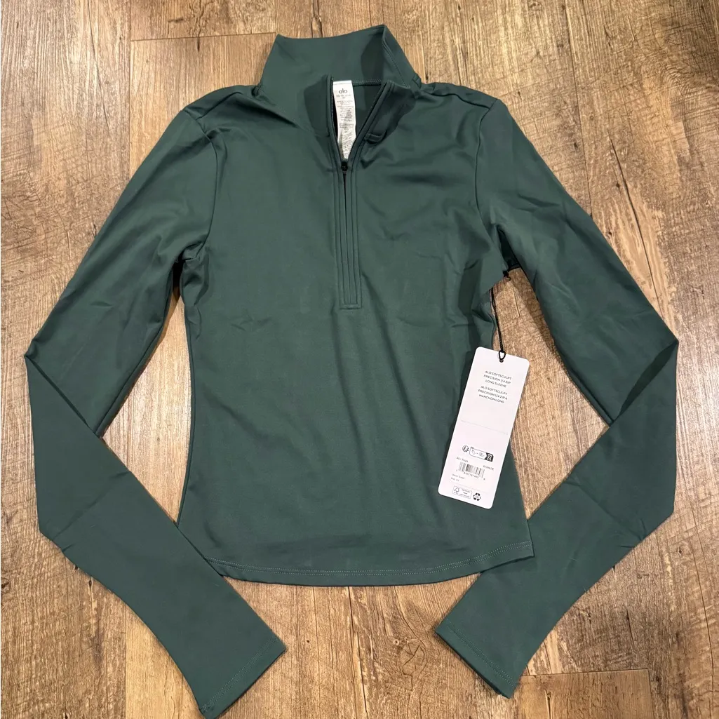 NWT ALO Yoga Softsculpt Precision 1/4 Zip Long Sleeve (Clover Green) Size XS - Image 2