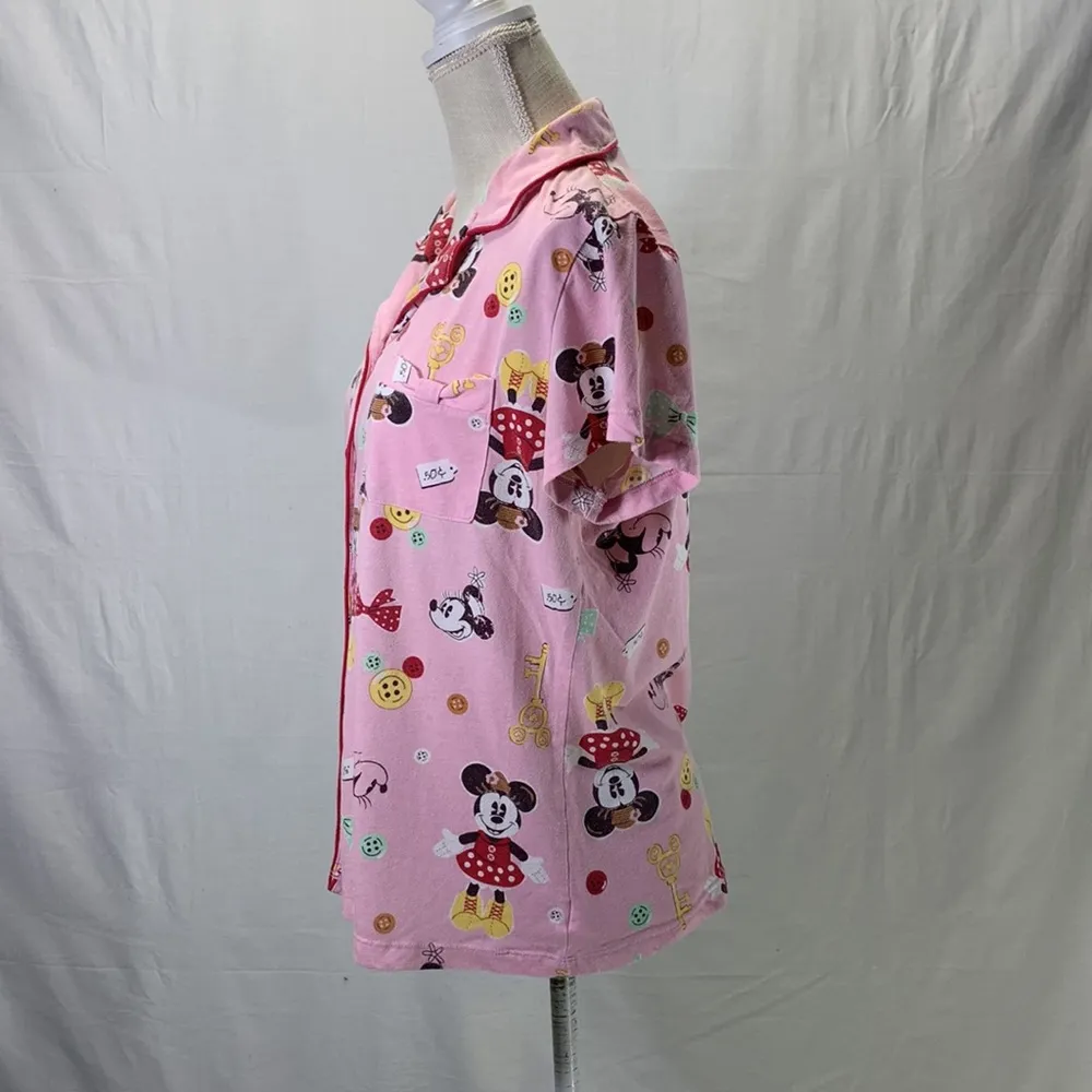 Minnie Mouse Pink Pajama Button Up Top Size Large - Image 5