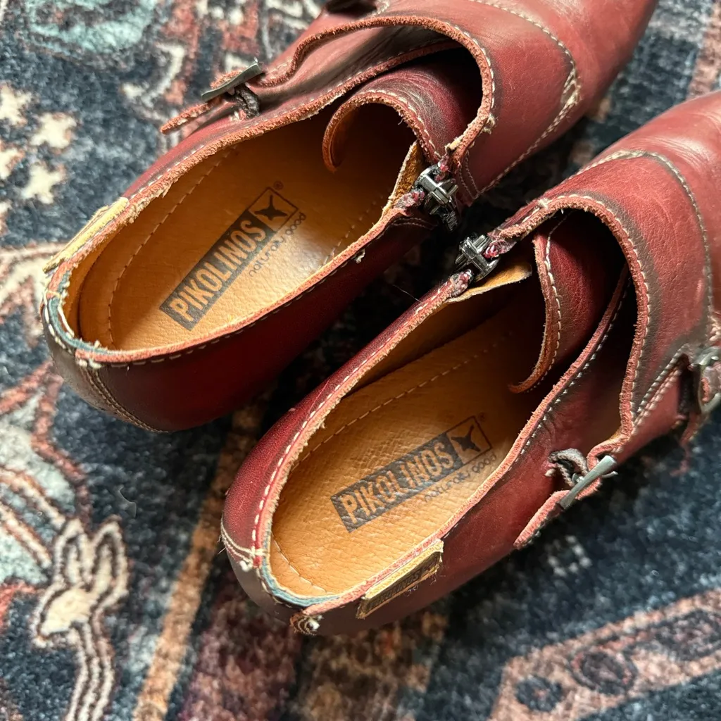 Pikolinos Burgundy Leather Booties Buckle Rotterdam Double Monk Strap Oxford Red Size 7 - Image 5