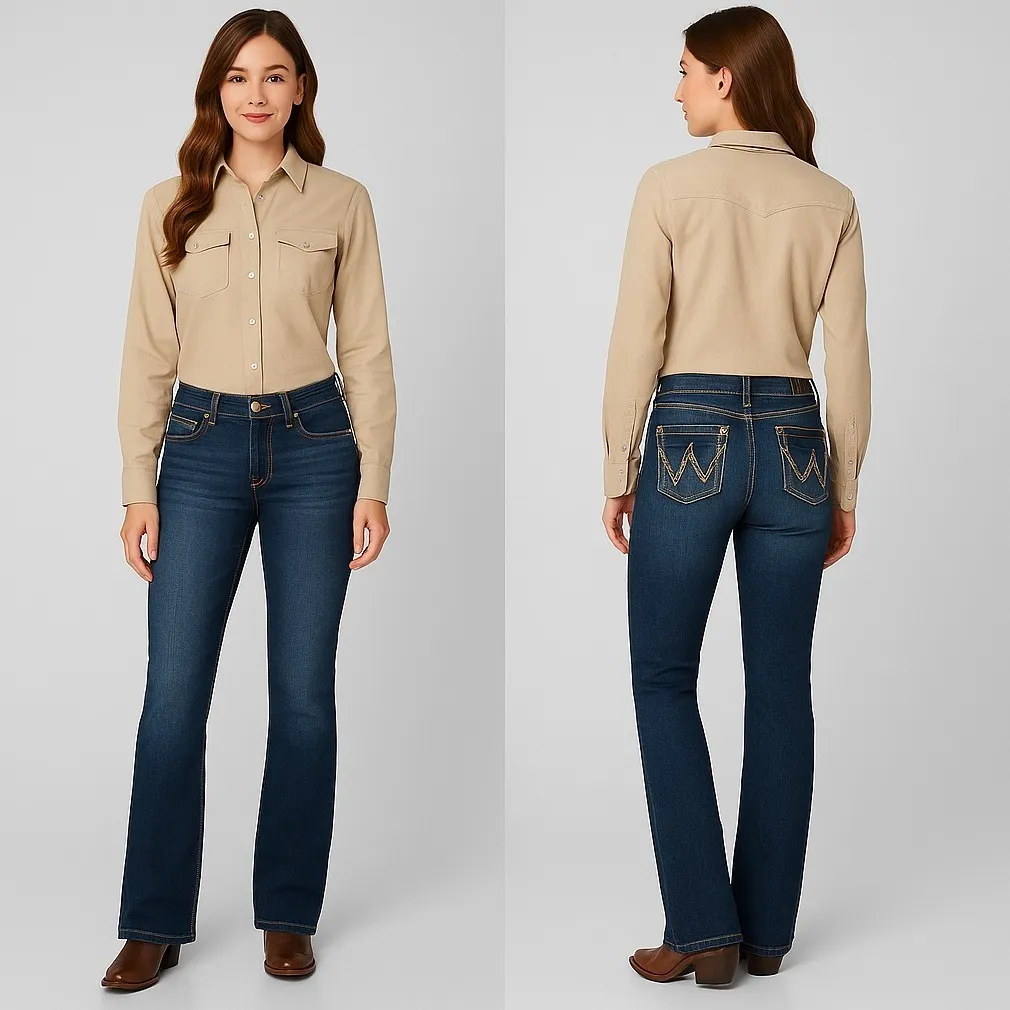 Wrangler Boot Cut Jeans Dark Wash‎ Denim Embellished Pockets Size 7x36 Cowgirl - Image 2