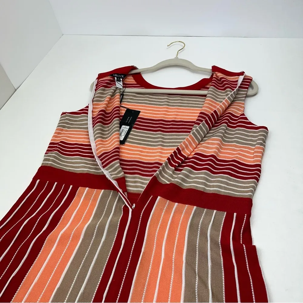 Misook Color Block Stripe Acrylic Knit Dress Women Size Medium Red Peach Tan NEW - Image 13