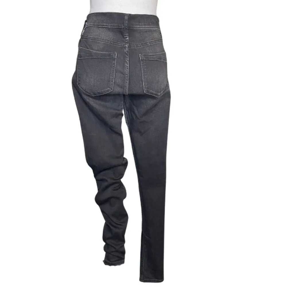 Women Supersoft Legging Mid Rise Black Denim Distressed Acid Wash Sz 8 - Image 2