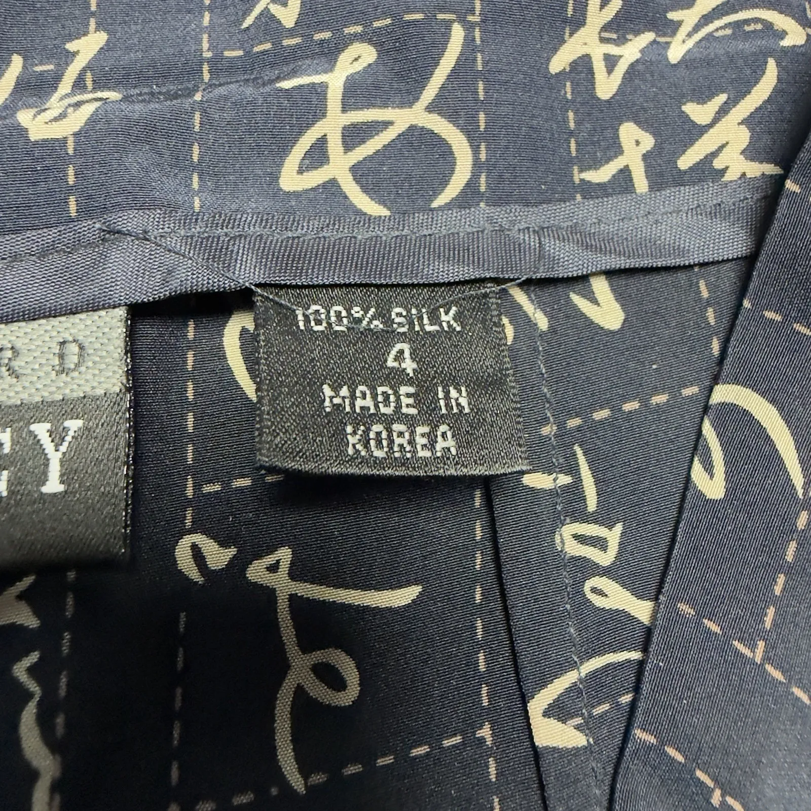 VTG Ellen Tracy 100% Silk Calligraphy Pants Sz 4 Navy High Waist Linda Allard Blue - Image 11