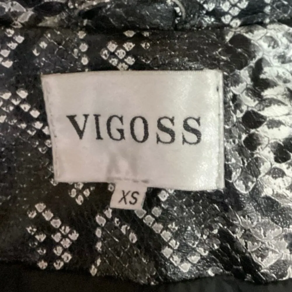 Vigoss Black Faux Leather Snakeskin Asymmetrical Zipper Long Sleeve Jacket Sz XS - Image 3