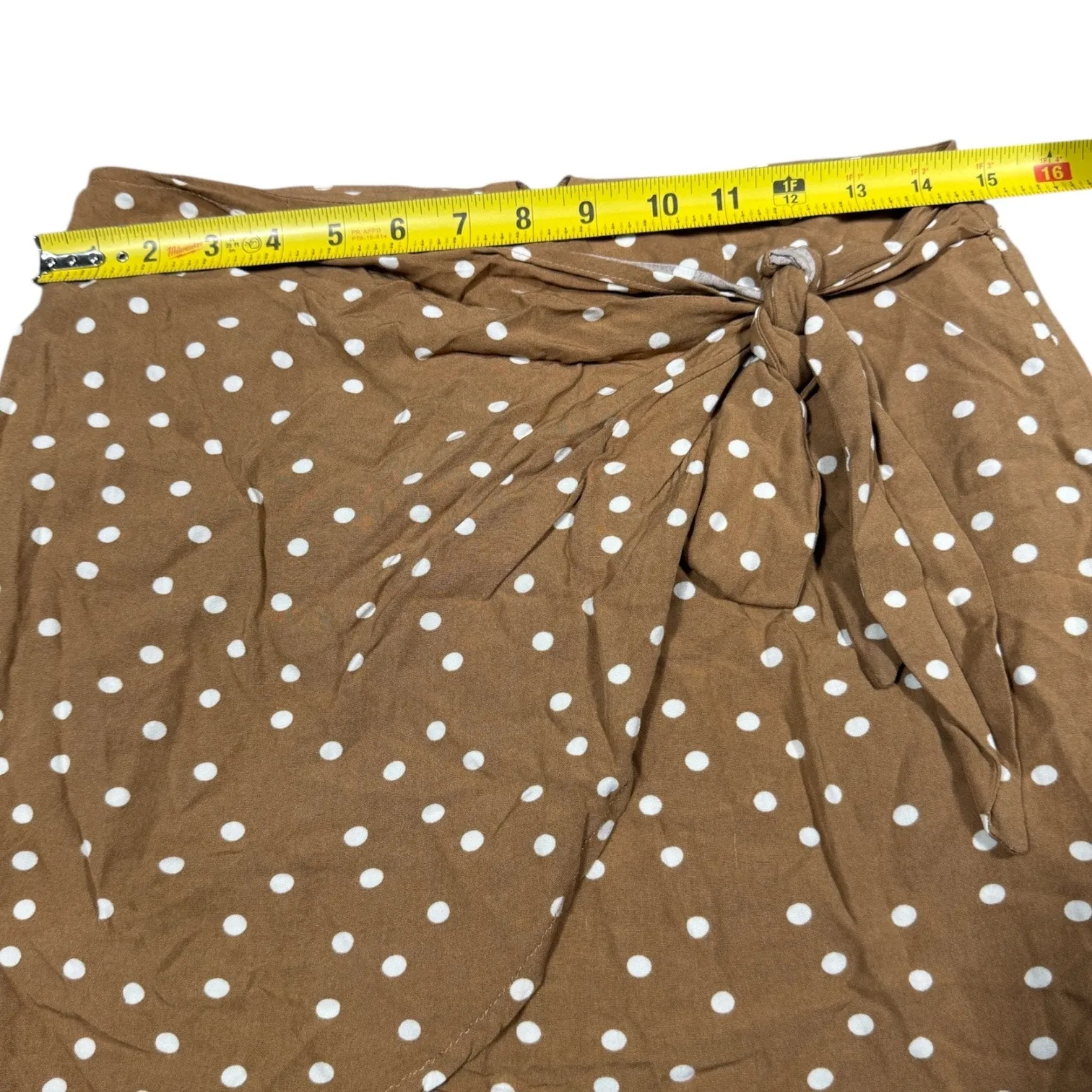 L*Space Lanie Polka Dot Wrap Mini Skirt Tan White S - Image 5