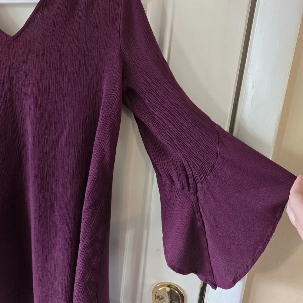 LUSH Women's Top Blouse Size Small Purple Bell Sleeves Crinkle Fabric Boho Chic - Image 4