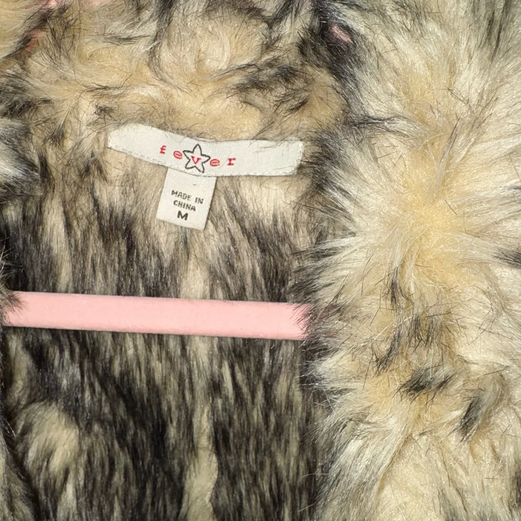 Fever Cream Faux Fur Trim Vest Black Size M - Image 2