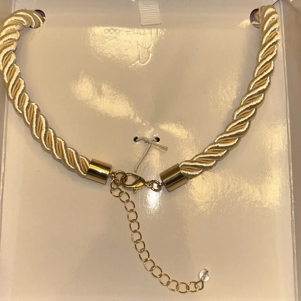 House of Harlow 1960 Statement Gold Shell Pendant Necklace on Cream Rope Cord - Image 6