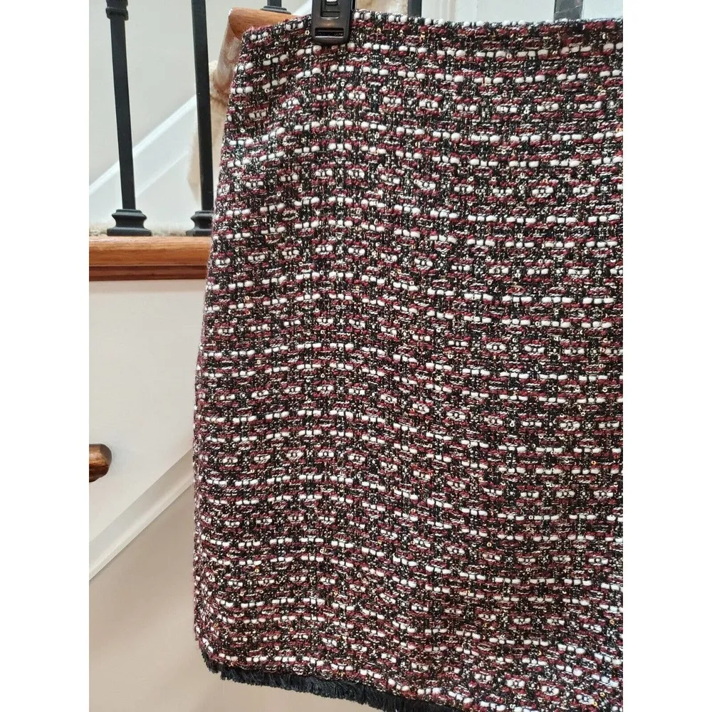 LOFT Womens Red & Black Polyester Sequin Tweed Fringe Bottom Mini Skirt Size 12P - Image 2