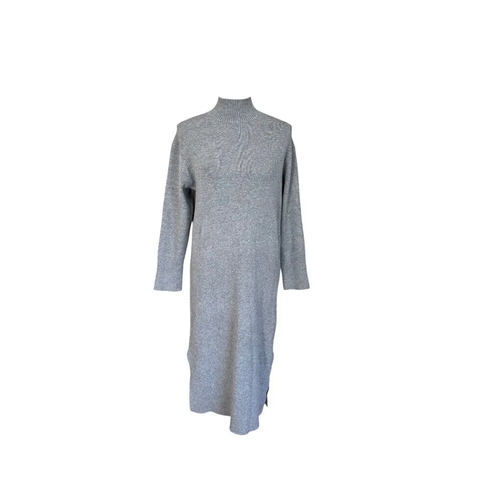A New Day Midi Gray Sweater Dress Side Slit High Neck Long Sleeve XS NWT - Image 2