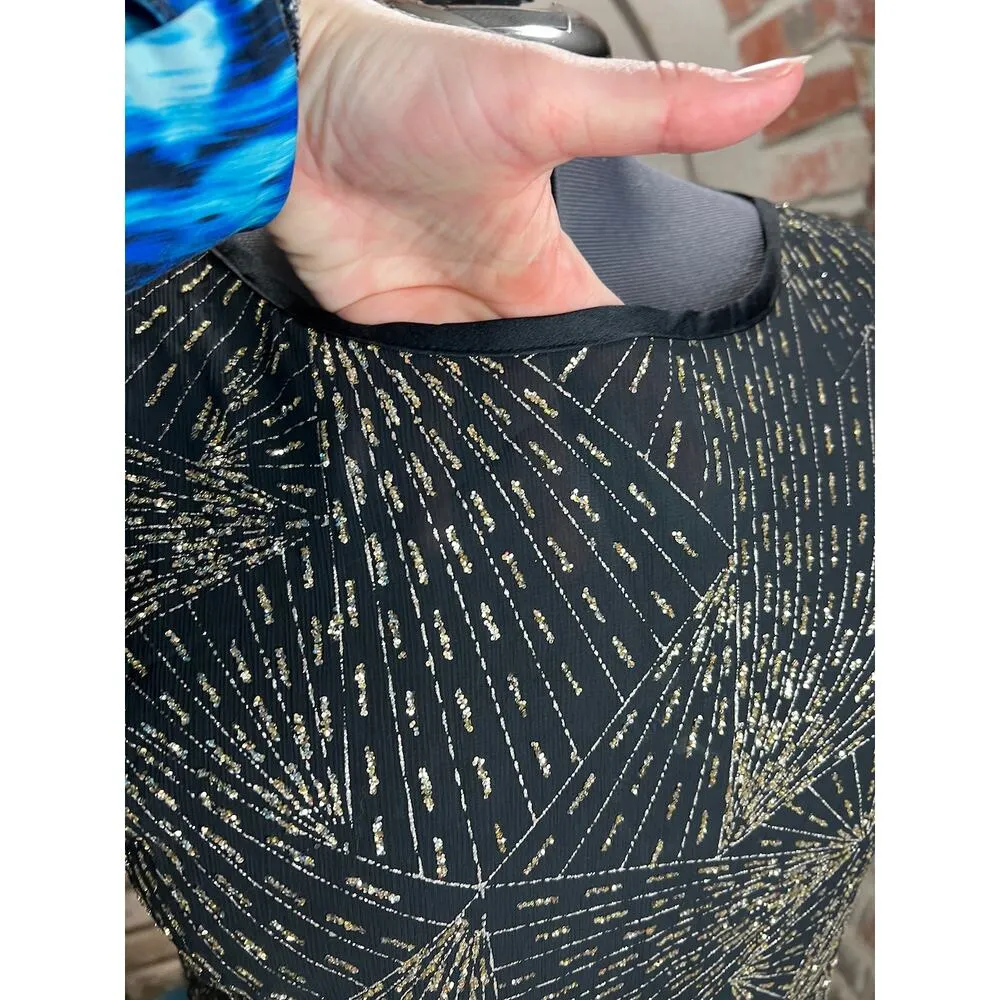 1980s top Silver gold black Metallic geometric Size L - Image 6