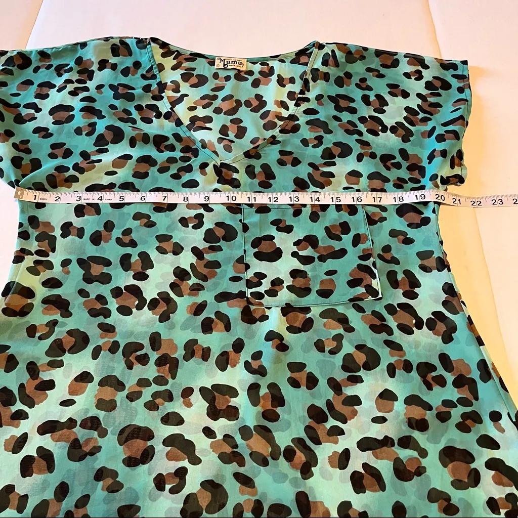 Show Me Your MuMu Womens Size Small Teal‎ Leopard Cheetah Short Sleeve Top Sheer - Image 4