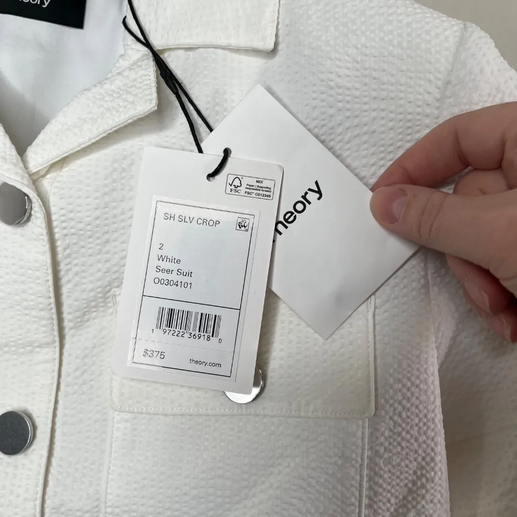 Theory Womens White Short Sleeve Seer Suit Crop Jacket 2 - Image 5