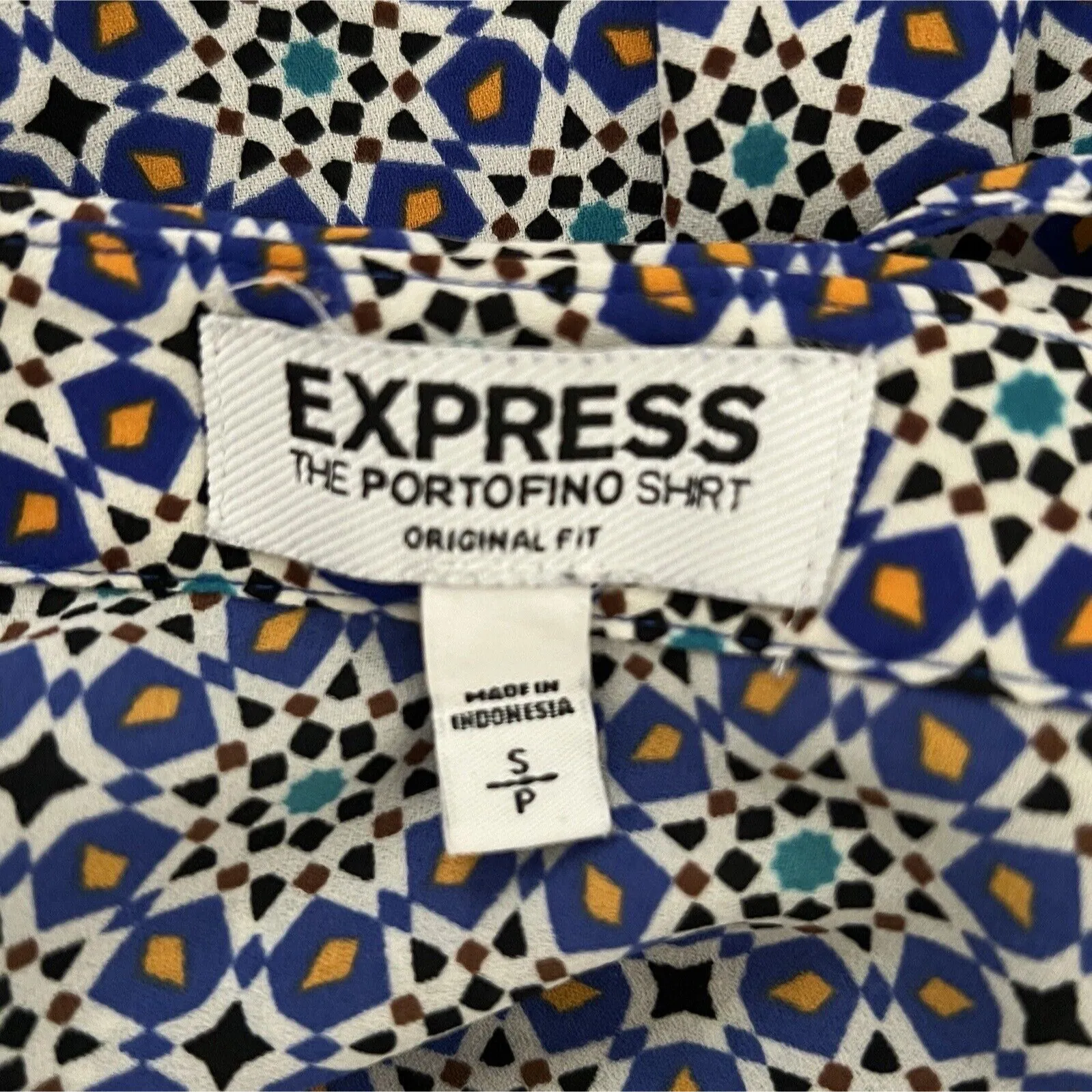 Express Shirt Womens Small Blue Multi Geometric Portofino Chiffon Casual‎ Career - Image 7