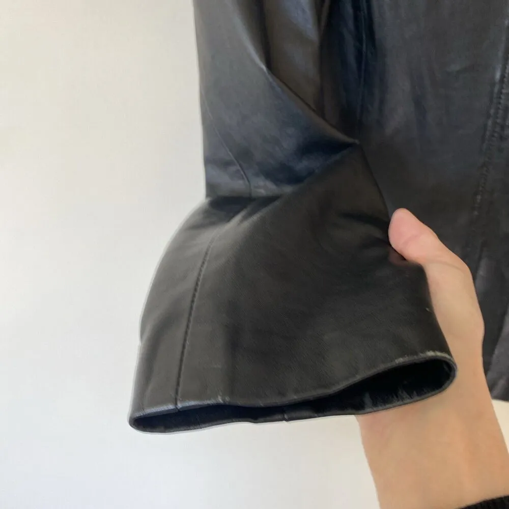 Vintage 90s AMANDA SMITH Women 12 Leather Zip Front Moto Jacket Biker Minimalist - Image 5