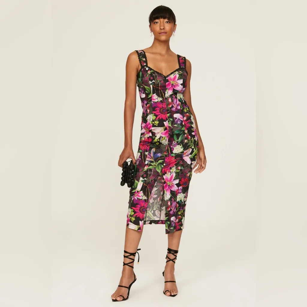 Marchesa Notte Botanical Midi Dress in Size‎ 6 Black - Image 2
