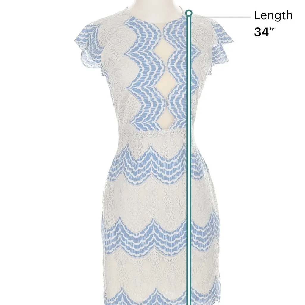 Elegant Blue and Cream Lace Dress - Image 3